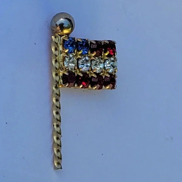 Ballou Reg'd US Jewelry American Flag USA Gold Tone  Pin Brooch Stones Army Gift - Picture 4 of 8